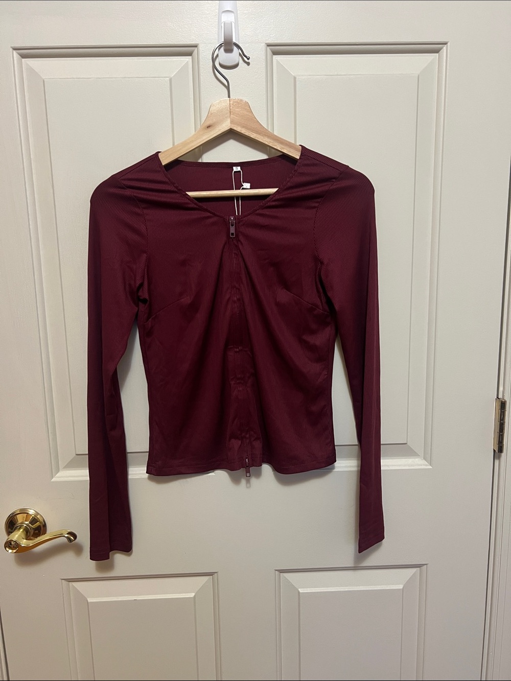Women’s Long-Sleeve Zip Front Top - Burgundy